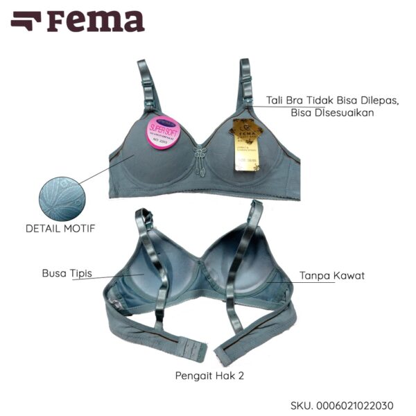 FEMA Official Shop Ecer 1 pcs BH Bra 2203 Motif Bunga Timbul Tanpa Kawat - Image 3