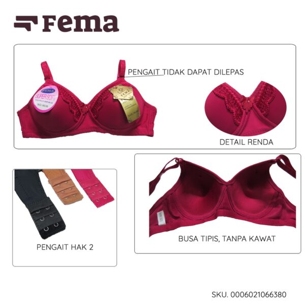 FEMA Official Shop Ecer 1 Pcs BH Bra 6638 Renda Bunga Atas - Image 4