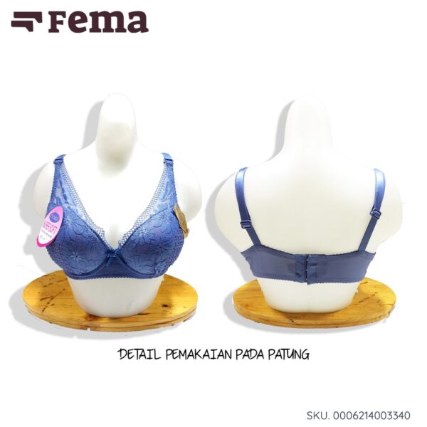 FEMA Official Shop Ecer 1 pcs BH Bra Push Up 334B Full Cup Renda Atas Motif Bunga - Image 4