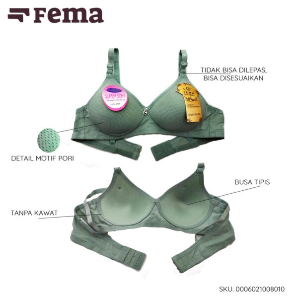 FEMA Official Shop Ecer 1 pcs BH Bra 801 Pori Tanpa Kawat - Gambar 2