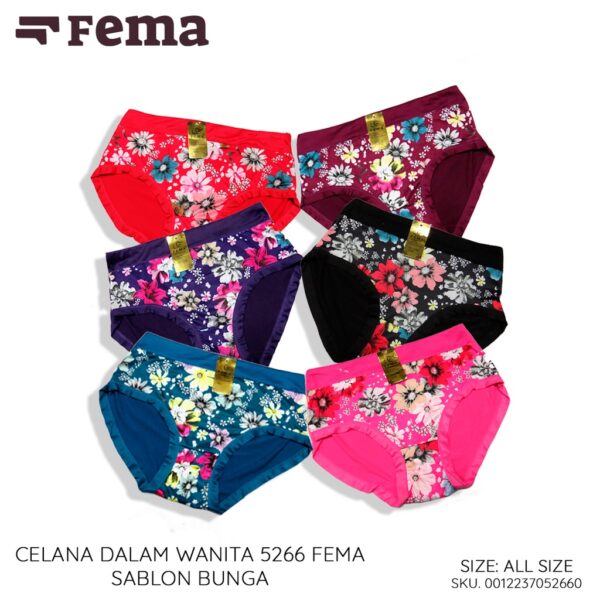 FEMA Official Shop Ecer 1 Pcs CD Celana Dalam Wanita Sablon Bunga Kupu-Kupu 5266/5268/5271 - Image 2