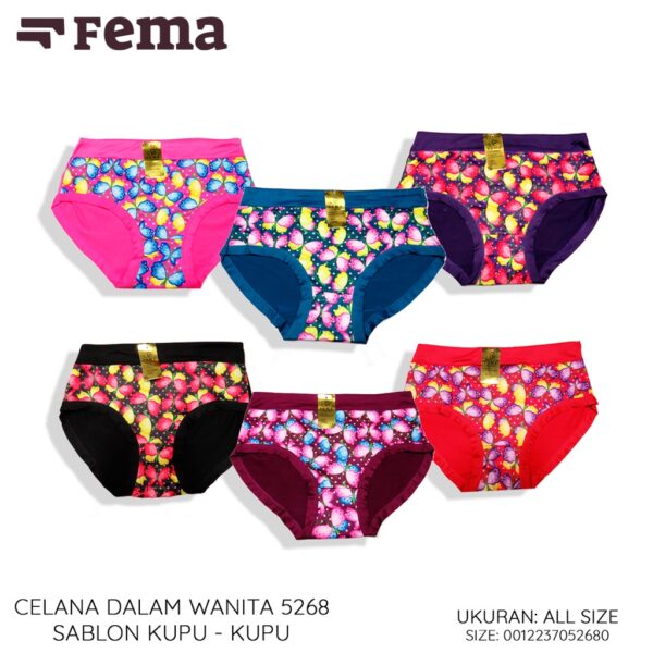 FEMA Official Shop Ecer 1 Pcs CD Celana Dalam Wanita Sablon Bunga Kupu-Kupu 5266/5268/5271 - Image 3
