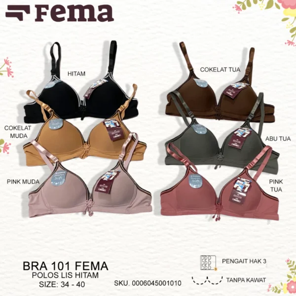 Bra A6 FEMA Polos Lis Atas Varian Warna