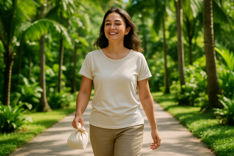 Berjalan di taman tropis