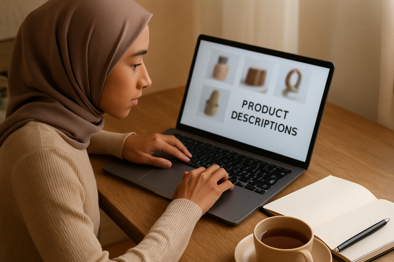 Reseller sedang menulis deskripsi produk