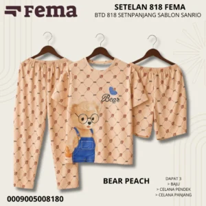 Baju tidur 818 bear peach