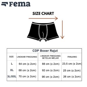 Celana Dalam Rajut Pria CD Boxer Rajut 7790 Isi 3, 6, 12 6 Tabel ukuran boxer rajut