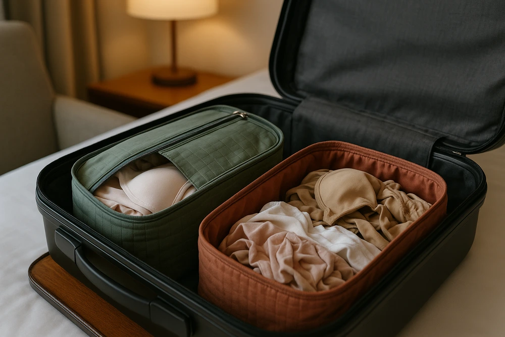 Cara Packing Underwear agar Praktis dan Higienis Saat Traveling Akhir Tahun 1 Koper terbuka di hotel