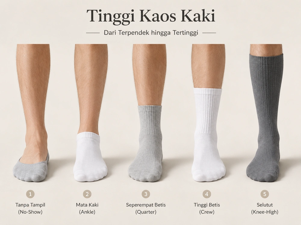 Mengenal Jenis Kaos Kaki Berdasarkan Tingginya dan Kesesuaiannya dengan Model Sepatu 1 Tinggi kaos kaki